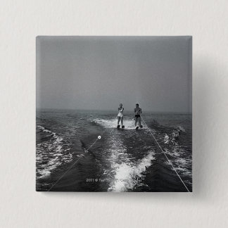 Two people waterskiing 15 cm square badge