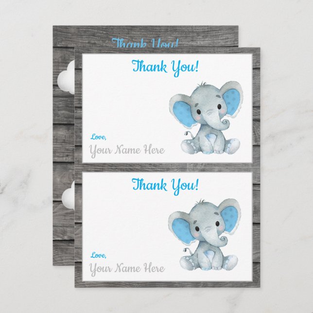 Two Per Page Thank You Cards Elephant Boy Shower (Front/Back)