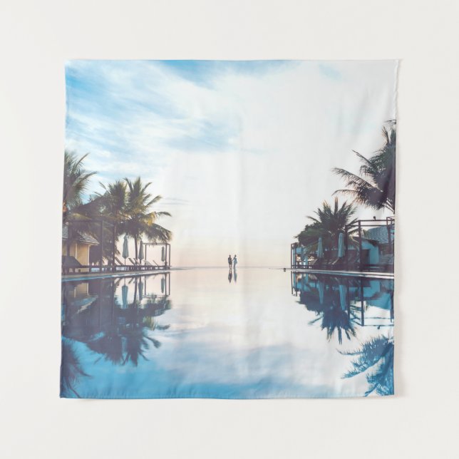 Two person standing beside swimming pool tapestry (Front)