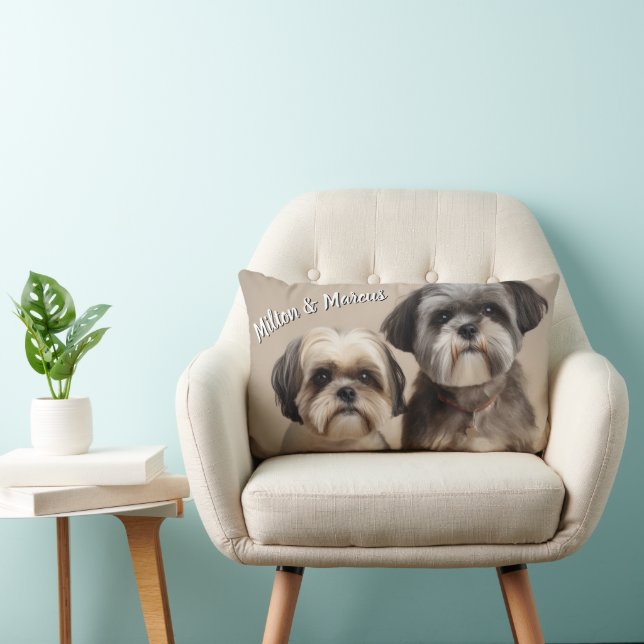 Two Pet photo and name Memory Gift Lumbar Cushion (Chair)