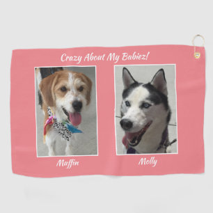 Two Pet Photos, Names & Message Customise, Coral Golf Towel