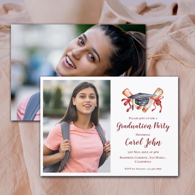 Two Photo 2025 Grad Elegant Graduation Party Invitation (Two Photo 2025 Grad Elegant Graduation Party Invitation)