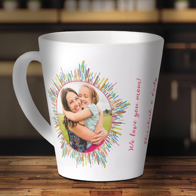 Two Photo Abstract and Colourful Art Custom Text Latte Mug (Creator Uploaded)