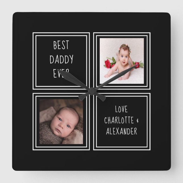 Two Photo and Text Template Square Wall Clock (Front)