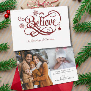 Two Photo Believe Red Snowflakes Christmas Card