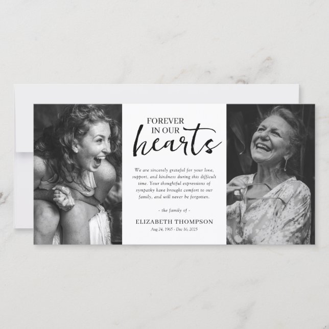 Two Photo Black & White Funeral Thank You (Front)