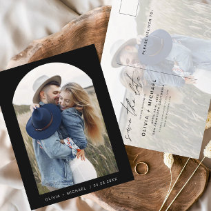 Two Photo Black White Save the Date Postcard
