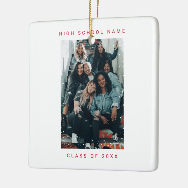 Two Photo Bright Red Snowfall School College Ceramic Ornament (Left)