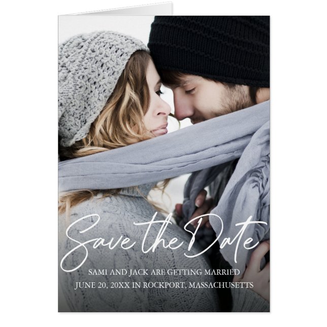 Two Photo Calligraphy Save the Date Card (Front)