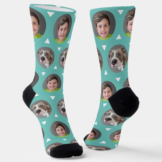 Two Photo Child or Pet Photo Custom Socks (Angled)