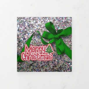 Two photo Christmas glitter Tri-Fold Holiday Card