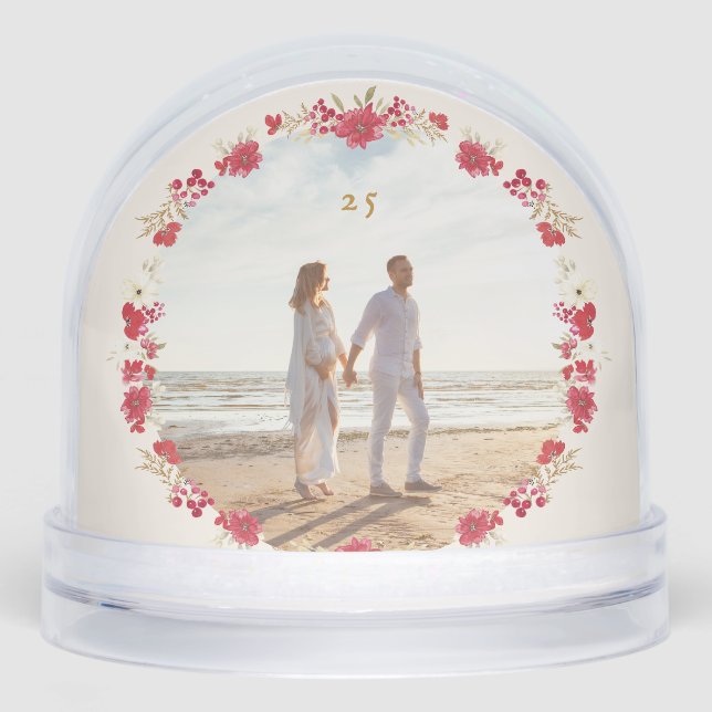 two photo christmas holiday botanical wreath  snowglobe (Front)