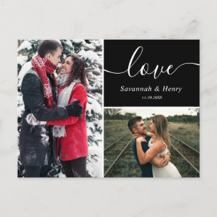 Two Photo Collage Black Love Script Postcard