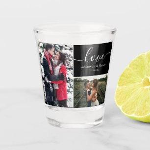 Two Photo Collage Black Love Script Shot Glass