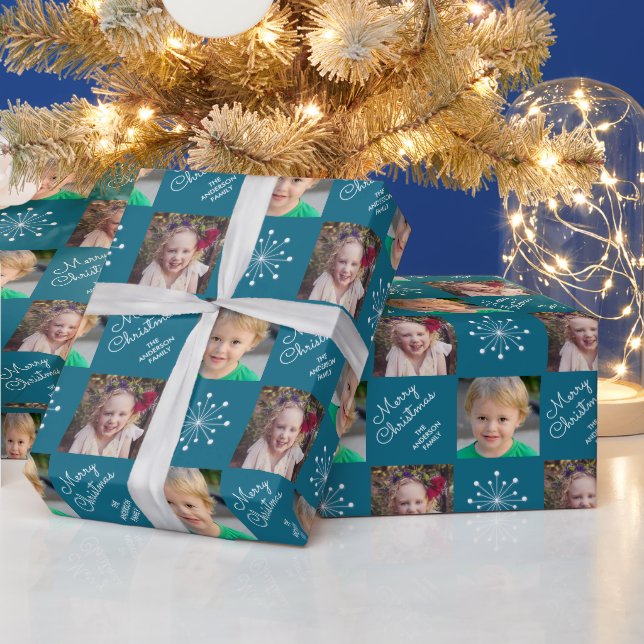 Two Photo Collage Dark Teal Merry Christmas Wrapping Paper (Holidays)