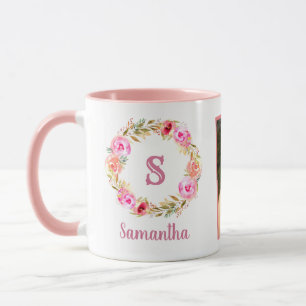 Two Photo Collage Sweet Monogram Gift For Her Girl Mug