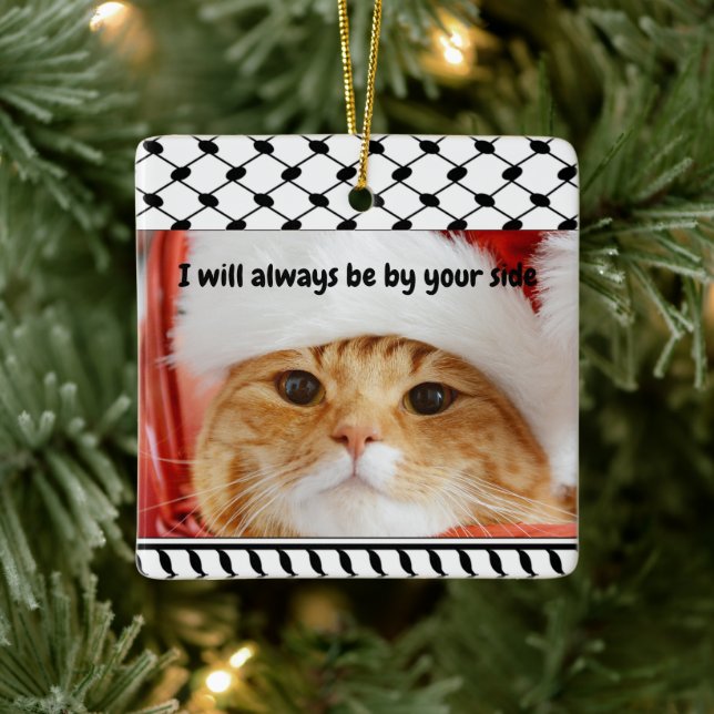 Two Photo Custom Text Keffiyeh Free Palestine Ceramic Ornament (Tree)