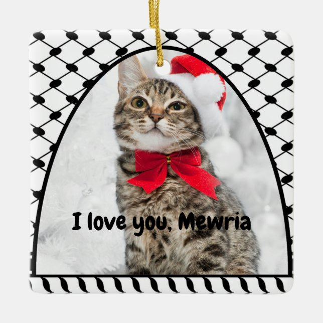 Two Photo Custom Text Keffiyeh Free Palestine Ceramic Ornament (Front)