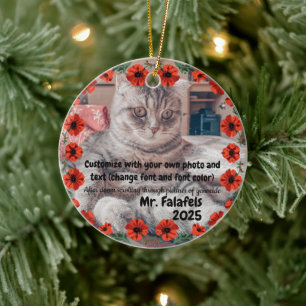 Two Photo Custom Text Red Poppies Free Palestine Ceramic Tree Decoration