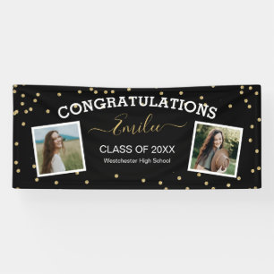 Two Photo Glitter Black Congratulations Graduation Banner