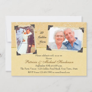 Two Photo Golden Anniversary Damask Invitation