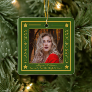 Two Photo Green Gold Class of 2022 Graduation Ceramic Ornament