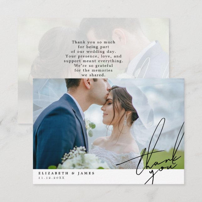 Two Photo Handwritten Script Wedding Thank You Card (Front/Back)