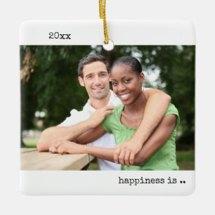 Two Photo Happiness is Being Engaged Minimalist Ceramic Ornament