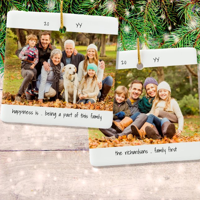 Two Photo Happiness is .. Family Cute Minimalist Ceramic Ornament (Creator Uploaded)