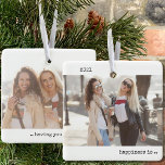Two Photo Happiness is You as a Friend Minimalist Ceramic Ornament<br><div class="desc">Minimalist ornament with your custom photos and modern typewriter style typography. The design is double-sided and the template is set up ready for you to add your full size photos to the front and back. The year and the wording are fully editable - sample wording reads "happiness is .. having...</div>