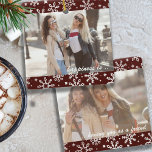 Two Photo Happiness is You as Friend Red Snowflake Ceramic Ornament<br><div class="desc">Red and White Snowflake photo ornament with your custom photos and brush script typography. The design is double-sided and the template is set up ready for you to add your full size photos to the front and back. The year and the wording are fully editable - sample wording reads "happiness...</div>