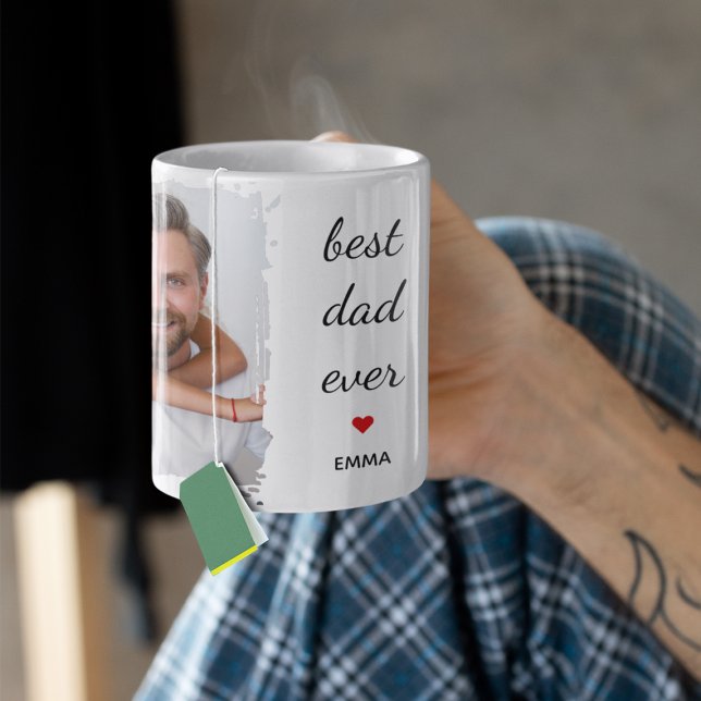 Two Photo Images l Best Dad Ever Cute Red Heart  Mug (Creator Uploaded)