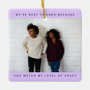 Two Photo Minimalist Best Friend Snowfall Holiday Ceramic Ornament