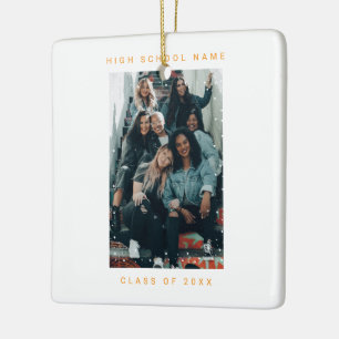 Two Photo Minimalist Snowfall School College Ceramic Ornament