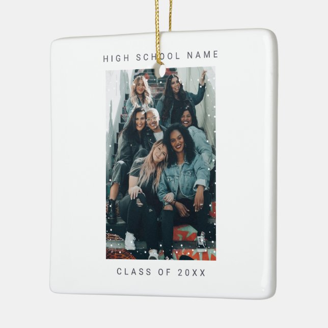 Two Photo Minimalist Snowfall School College Ceramic Ornament (Left)