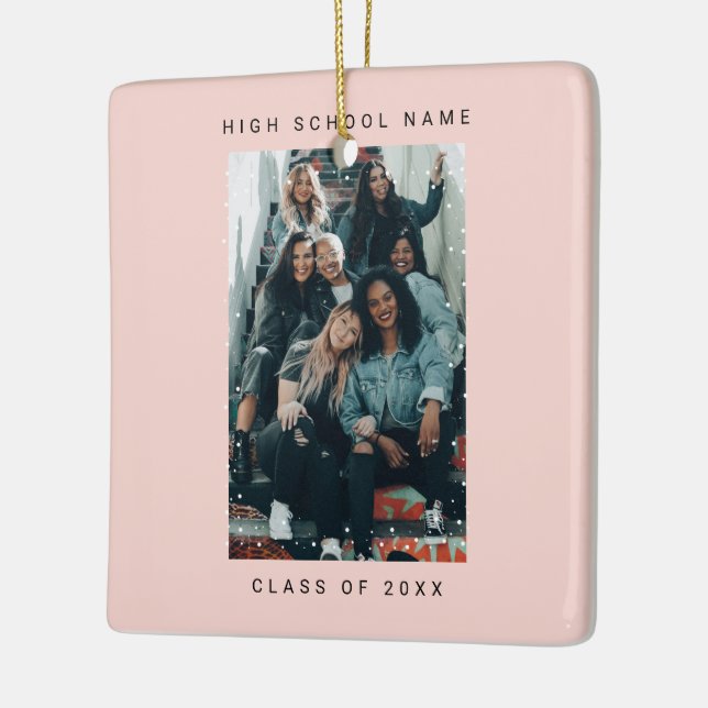 Two Photo Minimalist Snowfall School College Ceramic Ornament (Left)