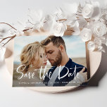Two Photo | Modern Script Save the Date<br><div class="desc">This whimsical and elegant save the date card features two of your favourite personal photos,  with trendy white handwritten script. A simple and modern look that will fit perfectly with your style!</div>