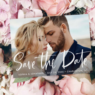 Two Photo Modern Script Save the Date Announcement Postcard