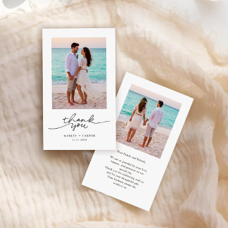 Two Photo Modern Script Wedding Budget Thank You Card
