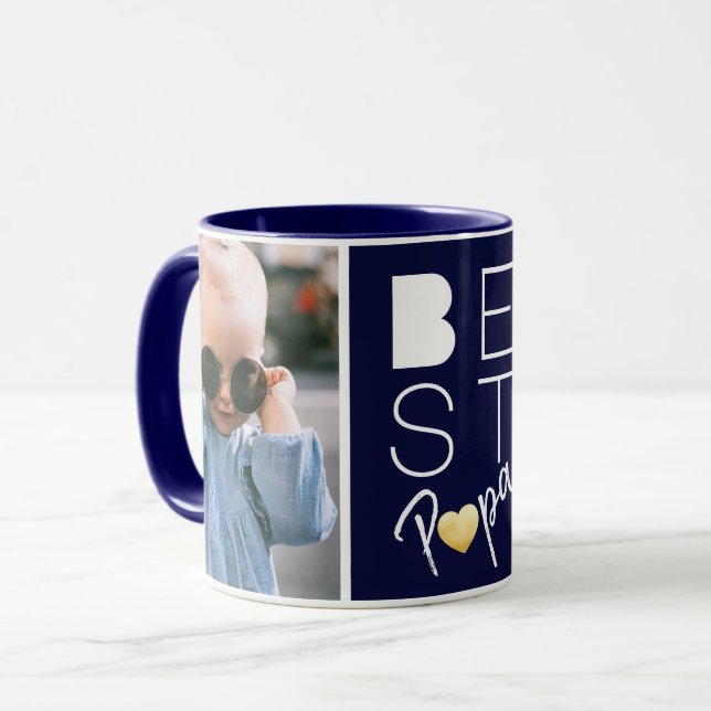 Two Photo Navy Blue Best Papa Mug (Front Left)