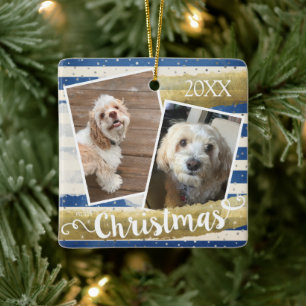 Two Photo Personalised Christmas Ceramic Ornament