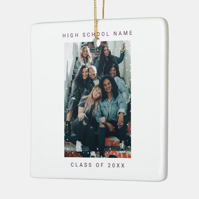 Two Photo Purple Snowfall School College Ceramic Ornament (Left)