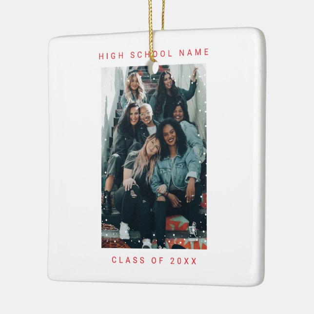 Two Photo Red Snowfall School College Ceramic Ornament (Left)