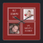Two Photo Red Template Square Wall Clock<br><div class="desc">Two Photo and Text Template .. simply add your own photographs and text to this great wall clock .. easy to personalize .. customizable photo template clock from Ricaso - perfect gift-ideas</div>