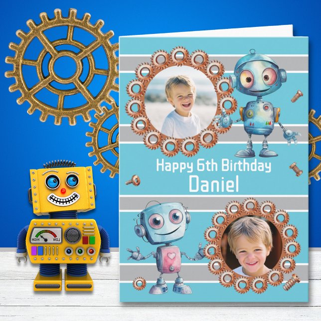 Two Photo Robot 6th Birthday Card (Creator Uploaded)