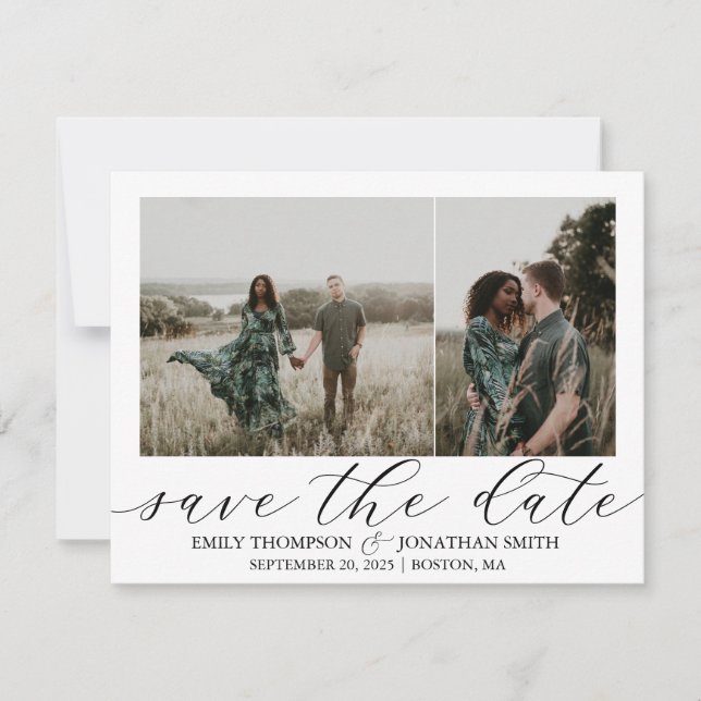Two Photo Save the Date Card in Black (Front)