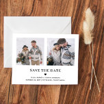 Two Photo Text and Heart | Save the Date Postcard<br><div class="desc">This simple and stylish black and white wedding save the date postcard features classic, elegant black text with a matching heart and a spot for your names and wedding details. There is also room to show off two of your favourite personal photos for a modern way to let your friends...</div>