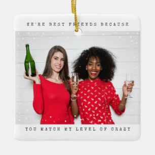 Two Photo Typewriter Best Friend Snowfall Holiday Ceramic Ornament