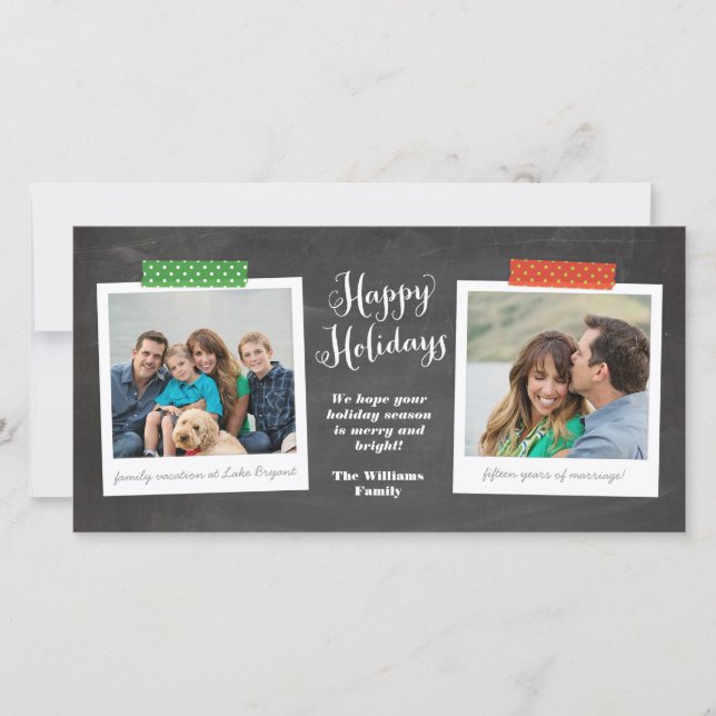 Two Photo Washi Tape Chalkboard Holiday Photo Card (Front)