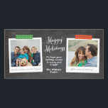 Two Photo Washi Tape Chalkboard Holiday Photo Card<br><div class="desc">This trendy and budget friendly Christmas holiday card features two of your favourite photos in style frames with patterned washi tape in cheerful red and green against a chalkboard background. Don't forget to personalise with your own photo captions, message text and family name! Photography by Shanna Russell Photography, San Antonio...</div>